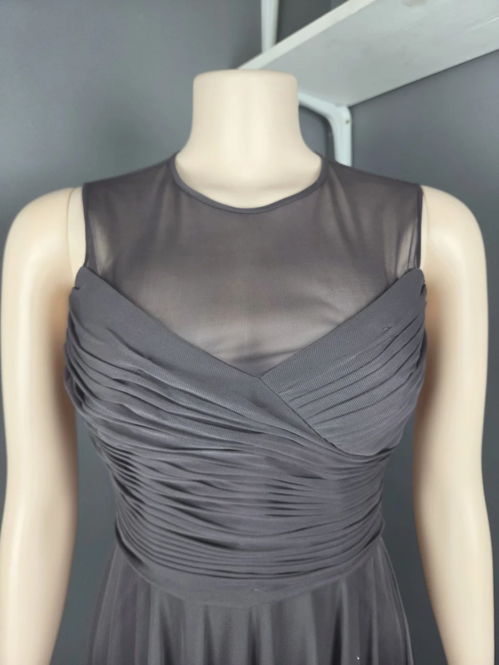 ALFRED SUNG Charcoal Maxi Dress with Ruched Crossover Bodice - Picture 5 of 9